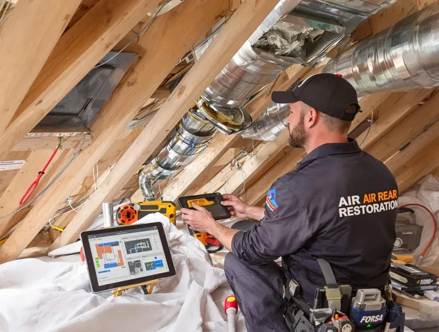 Wrentham Air Duct Cleaning technician performing precise duct repair work in Wrentham
