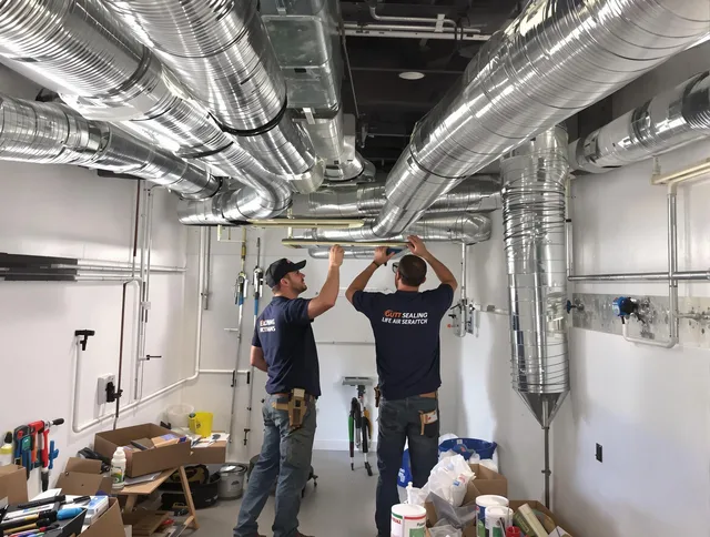 Wrentham Air Duct Cleaning technician applying professional duct sealing solutions in Wrentham