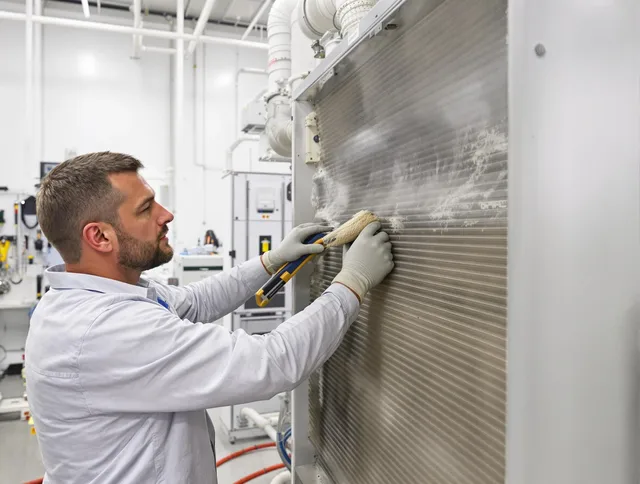 Wrentham Air Duct Cleaning technician performing precision commercial coil cleaning at a Wrentham business