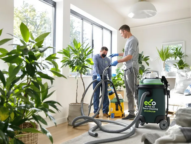 Wrentham Air Duct Cleaning technician performing eco-friendly duct cleaning using sustainable methods in Wrentham