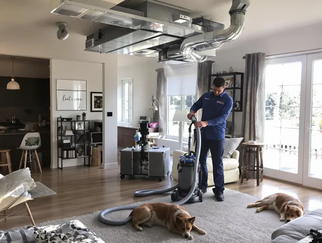 Wrentham Air Duct Cleaning technician performing detailed indoor duct cleaning for improved air quality in Wrentham