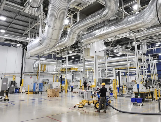 Wrentham Air Duct Cleaning team performing comprehensive industrial duct cleaning at a large facility in Wrentham